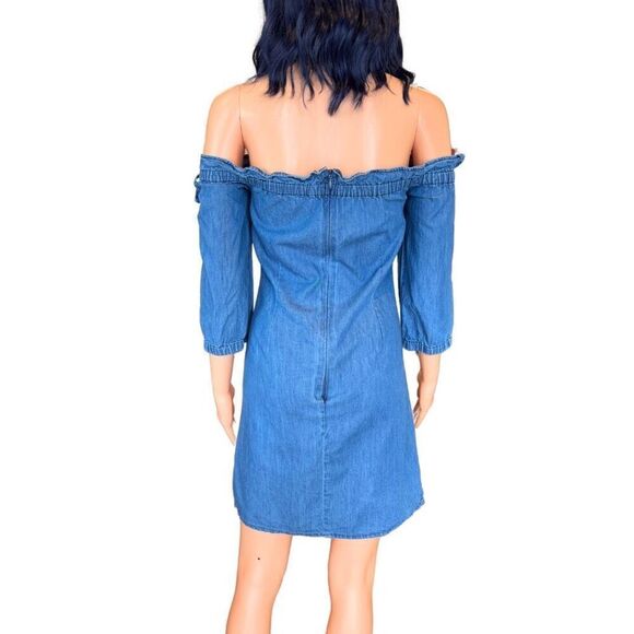 Warehouse Bardot Denim Bandeau Dress - Picture 5 of 8